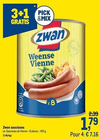 Promoties Zwan saucisses de vienne - Zwan - Geldig van 16/06/2021 tot 29/06/2021 bij Makro