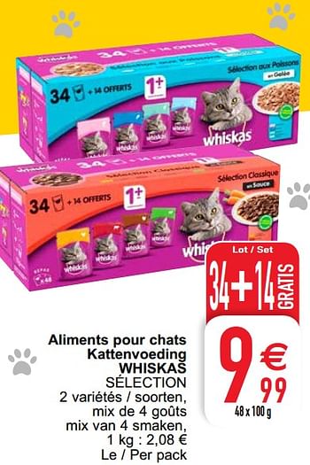 Promoties Aliments pour chats kattenvoeding whiskas sélection - Whiskas - Geldig van 15/06/2021 tot 21/06/2021 bij Cora