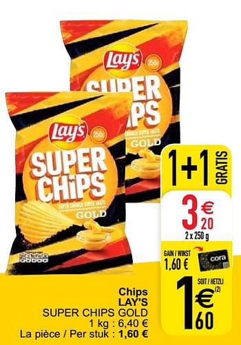 Promoties Chips lay`s super chips gold - Lay's - Geldig van 15/06/2021 tot 21/06/2021 bij Cora