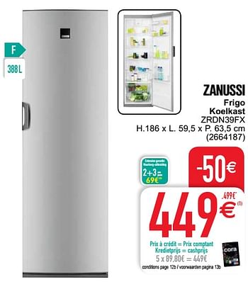 Promotions Zanussi frigo koelkast zrdn39fx - Zanussi - Valide de 15/06/2021 à 28/06/2021 chez Cora