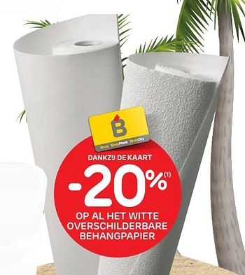 Promoties -20% op al het witte overschilderbare behangpapier - Huismerk - Brico - Geldig van 23/06/2021 tot 05/07/2021 bij Brico