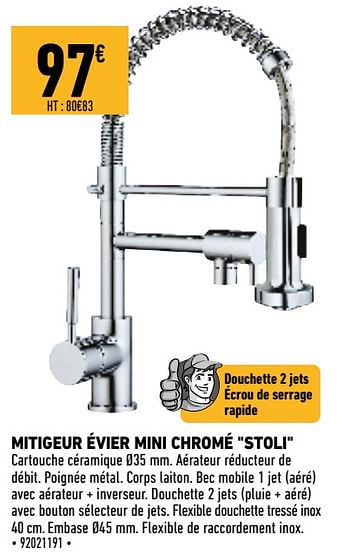 Promoties Mitigeur évier mini chromé stoli - Huismerk - Brico Cash - Geldig van 11/06/2021 tot 24/06/2021 bij Brico Cash