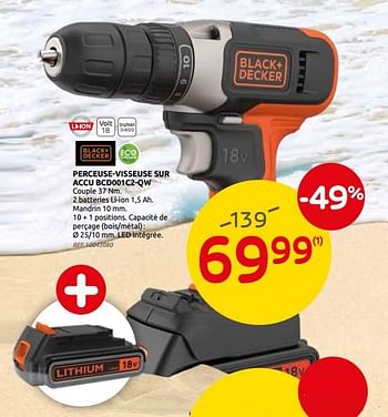 Promoties Black + decker perceuse-visseuse sur accu bcd001c2-qw - Black & Decker - Geldig van 23/06/2021 tot 05/07/2021 bij Brico