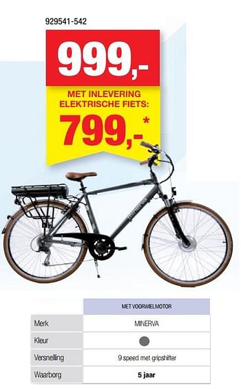 Promoties Elektrische fiets met voorwielmotor minerva - Minerva - Geldig van 16/06/2021 tot 20/06/2021 bij Hubo