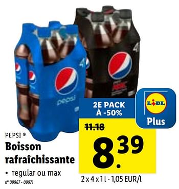 Promotions Boisson rafraîchissante - Pepsi - Valide de 21/06/2021 à 26/06/2021 chez Lidl