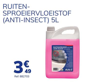 Promotions Ruitensproeiervloeistof anti-insect - Produit maison - Auto 5  - Valide de 16/06/2021 à 17/07/2021 chez Auto 5