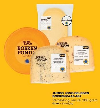 Promotions Jumbo jong belegen boerenkaas 48+ - Produit Maison - Jumbo - Valide de 16/06/2021 à 29/06/2021 chez Jumbo
