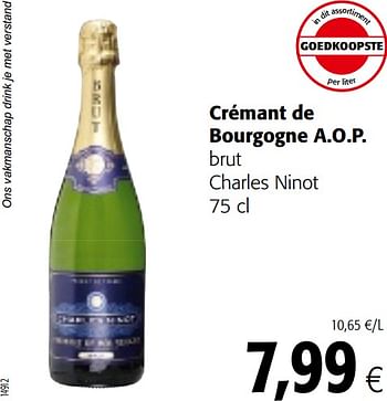 Promotions Crémant de bourgogne a.o.p. brut charles ninot - Mousseux - Valide de 16/06/2021 à 29/06/2021 chez Colruyt