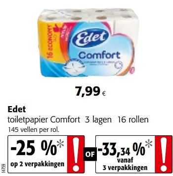 Promoties Edet toiletpapier comfort - Edet - Geldig van 16/06/2021 tot 29/06/2021 bij Colruyt