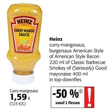 Promotions Heinz curry-mangosaus - Heinz - Valide de 16/06/2021 à 29/06/2021 chez Colruyt