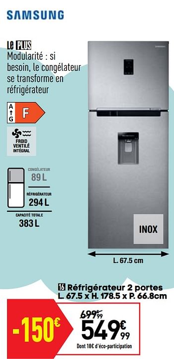 Promotions Réfrigérateur 2 portes samsung rt38k5930sl - Samsung - Valide de 08/06/2021 à 05/07/2021 chez Conforama