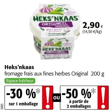 Promotions Heks`nkaas fromage frais aux fines herbes original - Heks'n Kaas - Valide de 16/06/2021 à 29/06/2021 chez Colruyt