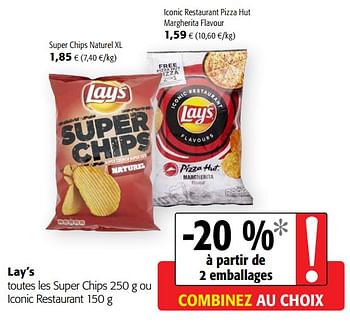 Promotions Lay`s toutes les super chips ou iconic restaurant - Lay's - Valide de 16/06/2021 à 29/06/2021 chez Colruyt