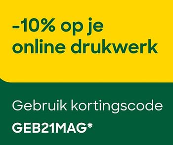 Promoties -10% op je online drukwerk gebruik kortingscode geb21mag - Huismerk - Ava - Geldig van 01/07/2021 tot 31/12/2021 bij Ava