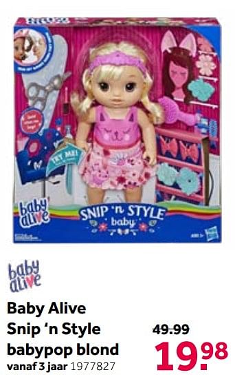 Promoties Baby alive snip `n style babypop blond - Baby Alive - Geldig van 19/06/2021 tot 04/07/2021 bij Intertoys