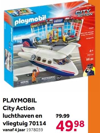 Promoties Playmobil city action luchthaven en vliegtuig 70114 - Playmobil - Geldig van 19/06/2021 tot 04/07/2021 bij Intertoys