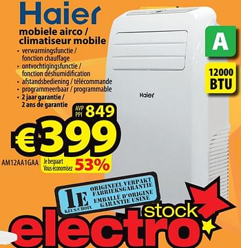 Promoties Haier mobiele airco - climatiseur mobile am12aa1gaa - Haier - Geldig van 23/06/2021 tot 30/06/2021 bij ElectroStock