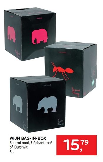 Promoties Wijn bag-in-box fourmi rood, eléphant rosé of ours wit - Rode wijnen - Geldig van 30/06/2021 tot 13/07/2021 bij Alvo