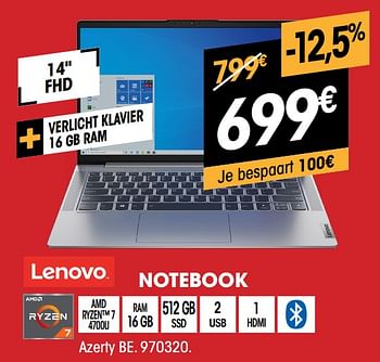 Promoties Lenovo notebook azerty be - Lenovo - Geldig van 01/07/2021 tot 31/07/2021 bij Electro Depot