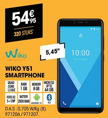 Promoties Wiko y51 smartphone - Wiko - Geldig van 01/07/2021 tot 31/07/2021 bij Electro Depot