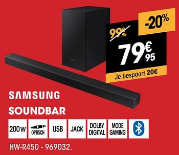 Promoties Samsung soundbar hw-r450 - Samsung - Geldig van 01/07/2021 tot 31/07/2021 bij Electro Depot