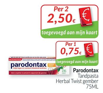 Promotions Parodontax tandpasta herbal twist gember - Parodontax - Valide de 01/07/2021 à 31/07/2021 chez Intermarche