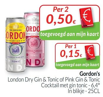 Promoties Gordon`s london dry gin + tonic of pink gin + tonic cocktail met gin tonic - 6,4° - Gordon's - Geldig van 01/07/2021 tot 31/07/2021 bij Intermarche