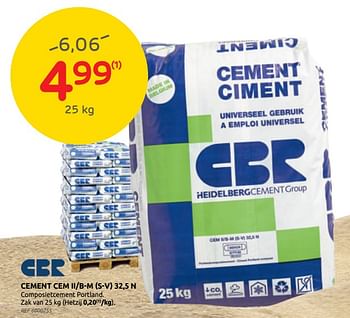 Promoties Cement cem ii-b-m (s-v) 32,5 n - CBR - Geldig van 07/07/2021 tot 26/07/2021 bij Brico
