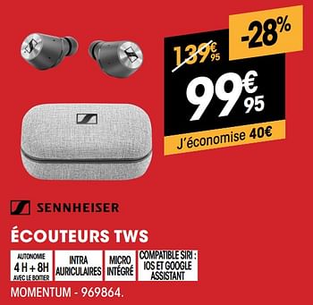 Promotions Sennheiser écouteurs tws momentum - Sennheiser  - Valide de 01/07/2021 à 31/07/2021 chez Electro Depot