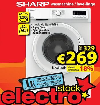 Promoties Sharp wasmachine - lave-linge esha612wd - Sharp - Geldig van 01/07/2021 tot 07/07/2021 bij ElectroStock