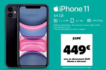Promotions Apple iphone 11 - Apple - Valide de 28/06/2021 à 30/06/2021 chez Base