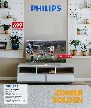 Promoties Philips uhd ambilight tv 58pus854512 - Philips - Geldig van 01/07/2021 tot 31/07/2021 bij Selexion