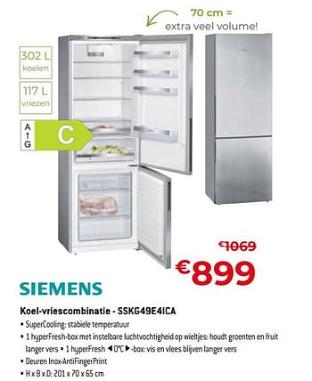 Promoties Siemens koel-vriescombinatie - sskg49e4ica - Siemens - Geldig van 01/07/2021 tot 31/07/2021 bij Exellent