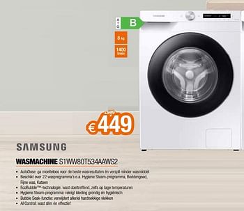 Promoties Samsung wasmachine s1ww80t534aaws2 - Samsung - Geldig van 01/07/2021 tot 31/07/2021 bij Expert