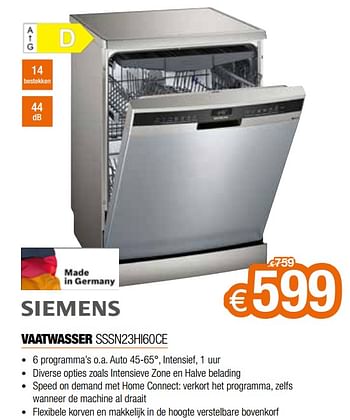 Promoties Siemens vaatwasser sssn23hi60ce - Siemens - Geldig van 01/07/2021 tot 31/07/2021 bij Expert