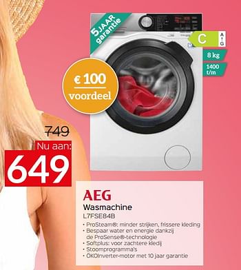 Promoties Aeg wasmachine l7fse84b - AEG - Geldig van 01/07/2021 tot 31/07/2021 bij Selexion