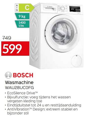 Promoties Bosch wasmachine wau28uc0fg - Bosch - Geldig van 01/07/2021 tot 31/07/2021 bij Selexion