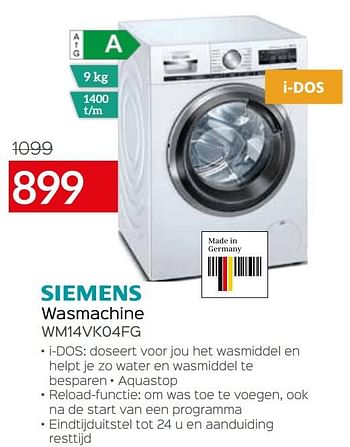 Promoties Siemens wasmachine wm14vk04fg - Siemens - Geldig van 01/07/2021 tot 31/07/2021 bij Selexion