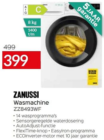 Promoties Zanussi wasmachine zz8493wf - Zanussi - Geldig van 01/07/2021 tot 31/07/2021 bij Selexion