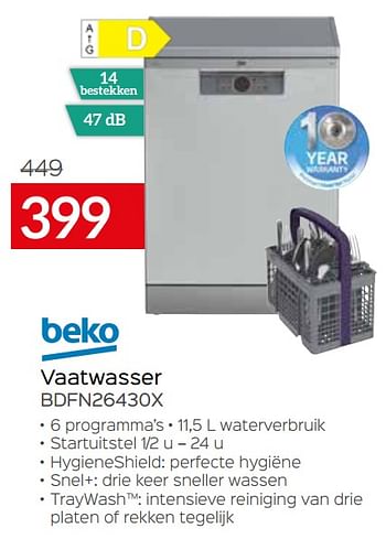 Promoties Beko vaatwasser bdfn26430x - Beko - Geldig van 01/07/2021 tot 31/07/2021 bij Selexion