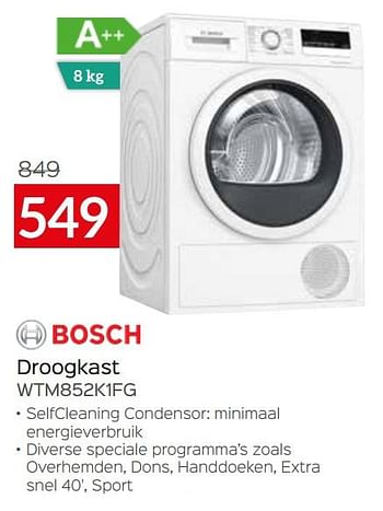 Promoties Bosch droogkast wtm852k1fg - Bosch - Geldig van 01/07/2021 tot 31/07/2021 bij Selexion