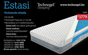Promoties Estasi - Technogel Sleeping - Geldig van 01/07/2021 tot 30/07/2021 bij Sleepworld