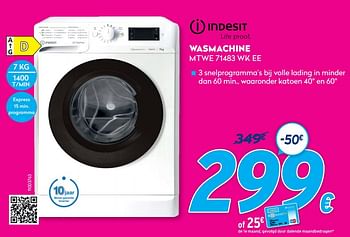 Promoties Indesit wasmachine mtwe 71483 wk ee - Indesit - Geldig van 30/06/2021 tot 31/07/2021 bij Krefel