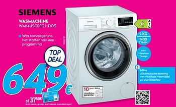 Promoties Siemens wasmachine wm14usc0fg i-dos - Siemens - Geldig van 30/06/2021 tot 31/07/2021 bij Krefel