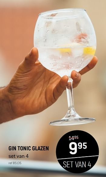 Promoties Gin tonic glazen set van 4 - Huismerk - Free Time - Geldig van 01/07/2021 tot 12/07/2021 bij Freetime