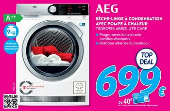 Promotions Aeg sèche-linge à condensation avec pompe à chaleur t8dec95s absolute care - AEG - Valide de 30/06/2021 à 31/07/2021 chez Krefel