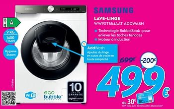 Promoties Samsung lave-linge ww90t554aat addwash - Samsung - Geldig van 30/06/2021 tot 31/07/2021 bij Krefel