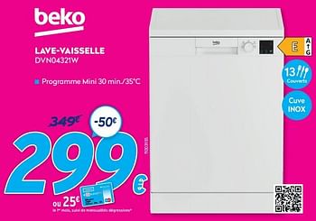 Promotions Beko lave-vaisselle dvn04321w - Beko - Valide de 30/06/2021 à 31/07/2021 chez Krefel