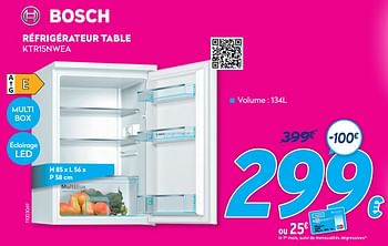 Promotions Bosch réfrigérateur table ktr15nwea - Bosch - Valide de 30/06/2021 à 31/07/2021 chez Krefel