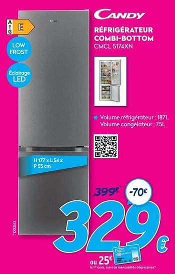 Promotions Candy réfrigérateur combi-bottom cmcl 5174xn - Candy - Valide de 30/06/2021 à 31/07/2021 chez Krefel